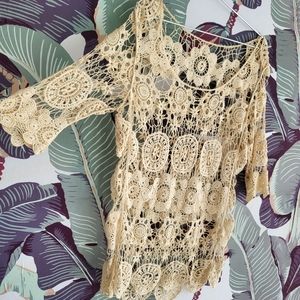 Knit Crochet Off White Swimsuit Coveru Up or Top